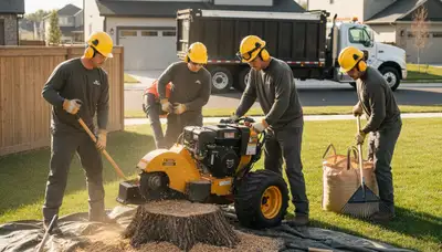 Sarasota, FL tree service crew removing a stump for stump removal service