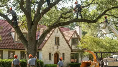 Tree service crew removing a tree in Sarasota, FL for safe property maintenance